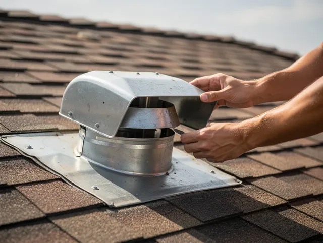 Eastlake Dryer Vent Cleaning certified technician safely cleaning a roof-mounted dryer vent in Eastlake